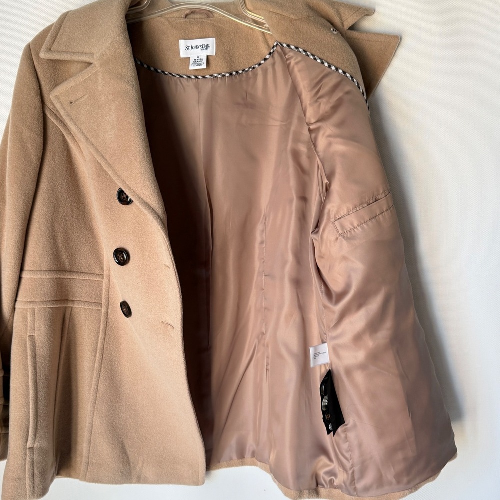 Cashmere Wool Womens Camel Pea Coat Size 1X Quiet Luxury Money Chic St Johns Bay - Picture 7 of 14